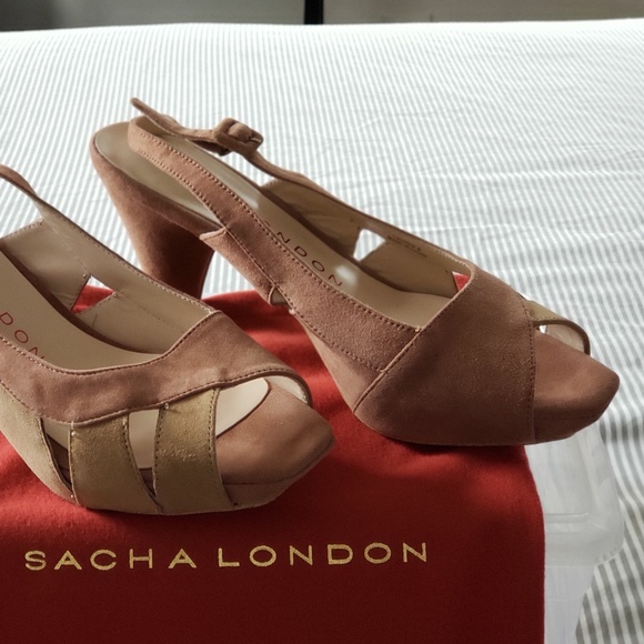 Suede platform heels in brown pink tones - size 8 - Sasha London brand - Picture 1 of 4